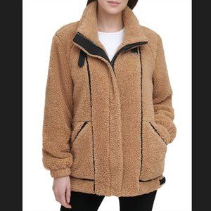NWT DKNY Faux Fur Mixed-Media Teddy Jacket Coat, Sz M